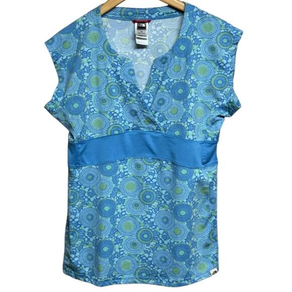 THE NORTH FACE Vapor Wick Blue +
Lime Green Floral Top Blouse Size Large - Picture 1 of 6